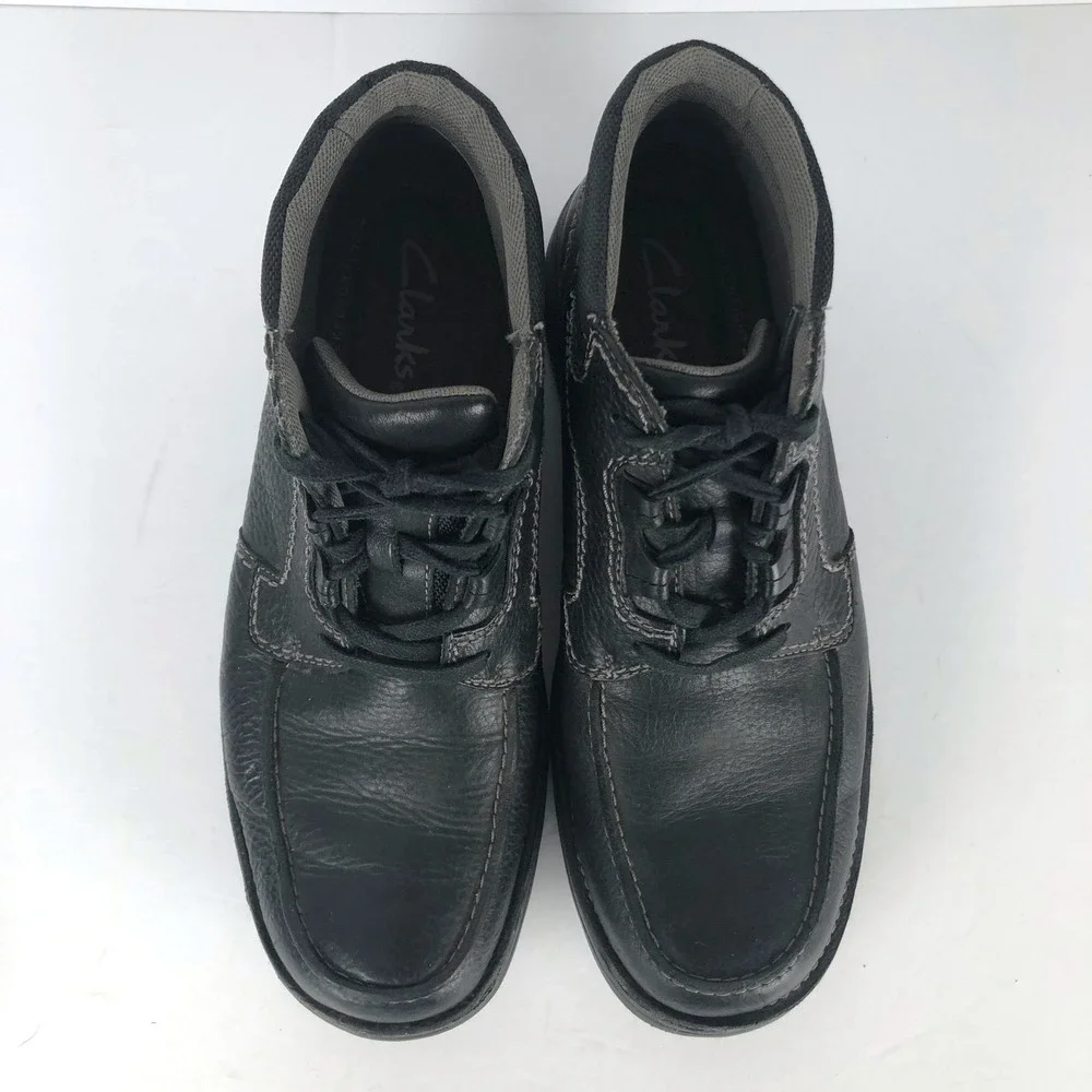 CLARKS Leather Lace Up Ankle Chukka Boots Moc Toe Sz 10.5 M Black Light 63310